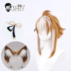 Gorou Cosplay wig game Genshin Impact Cosplay「HSIU 」Fiber synthetic wig Brown and white mixed color short Wig Free wig Cap