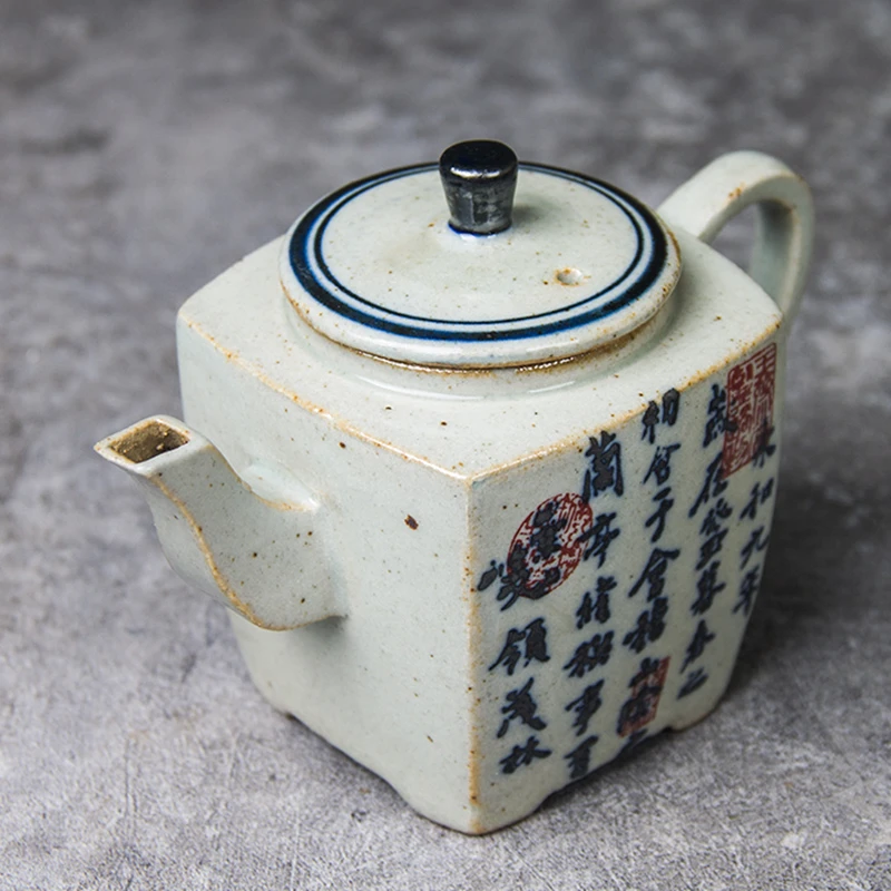 Chinese Calligraphy Pottery Kettle Vintage Teapot Tea Ceremony Set Milk Oolong Tea Tie Guan Yin Jasmine Antique Teaware Type