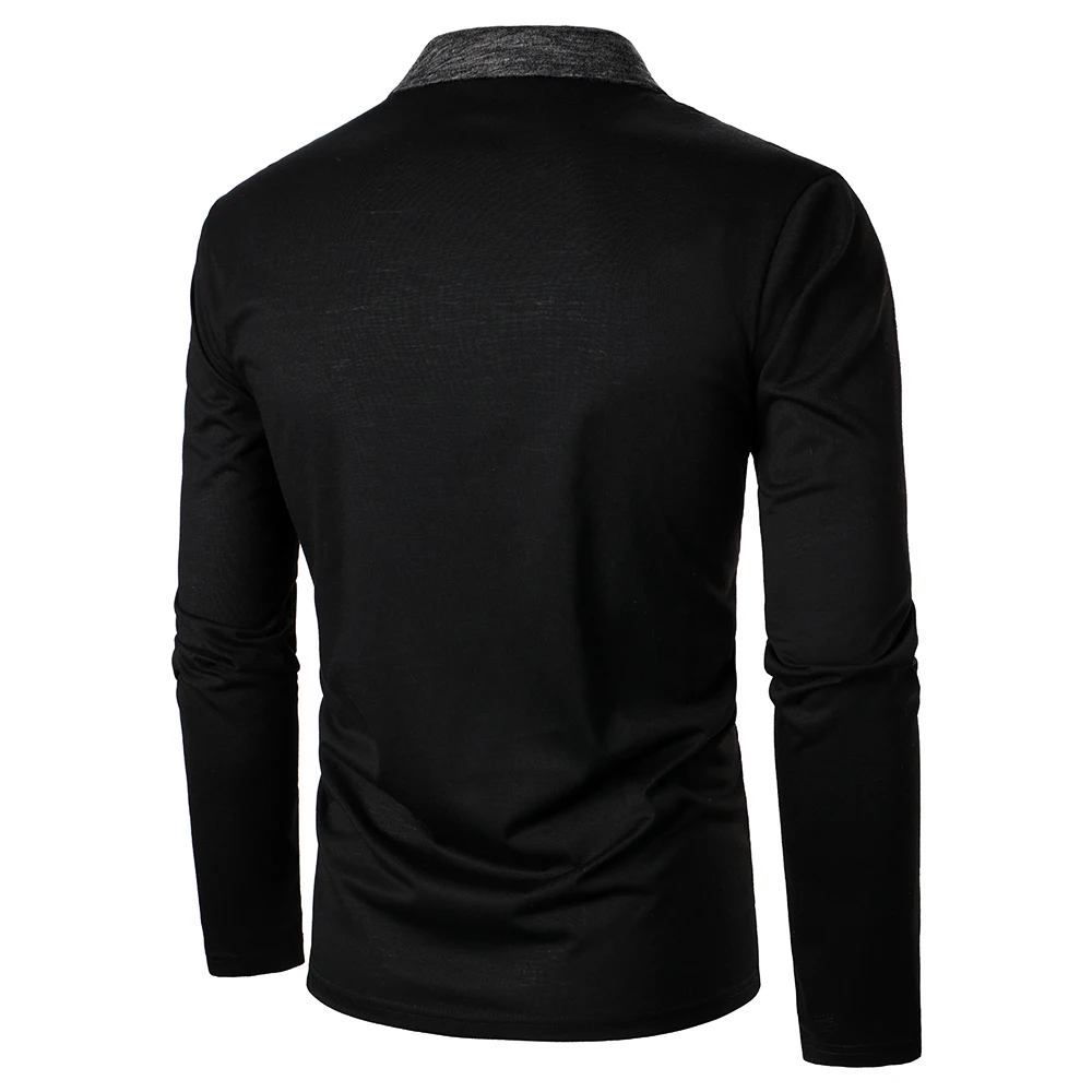 Men Solid Top Abstract Embroidery Top Streetwear Casual Mature Fashion Men Contrast Color Collar Top Long Sleeve Polo Shirt