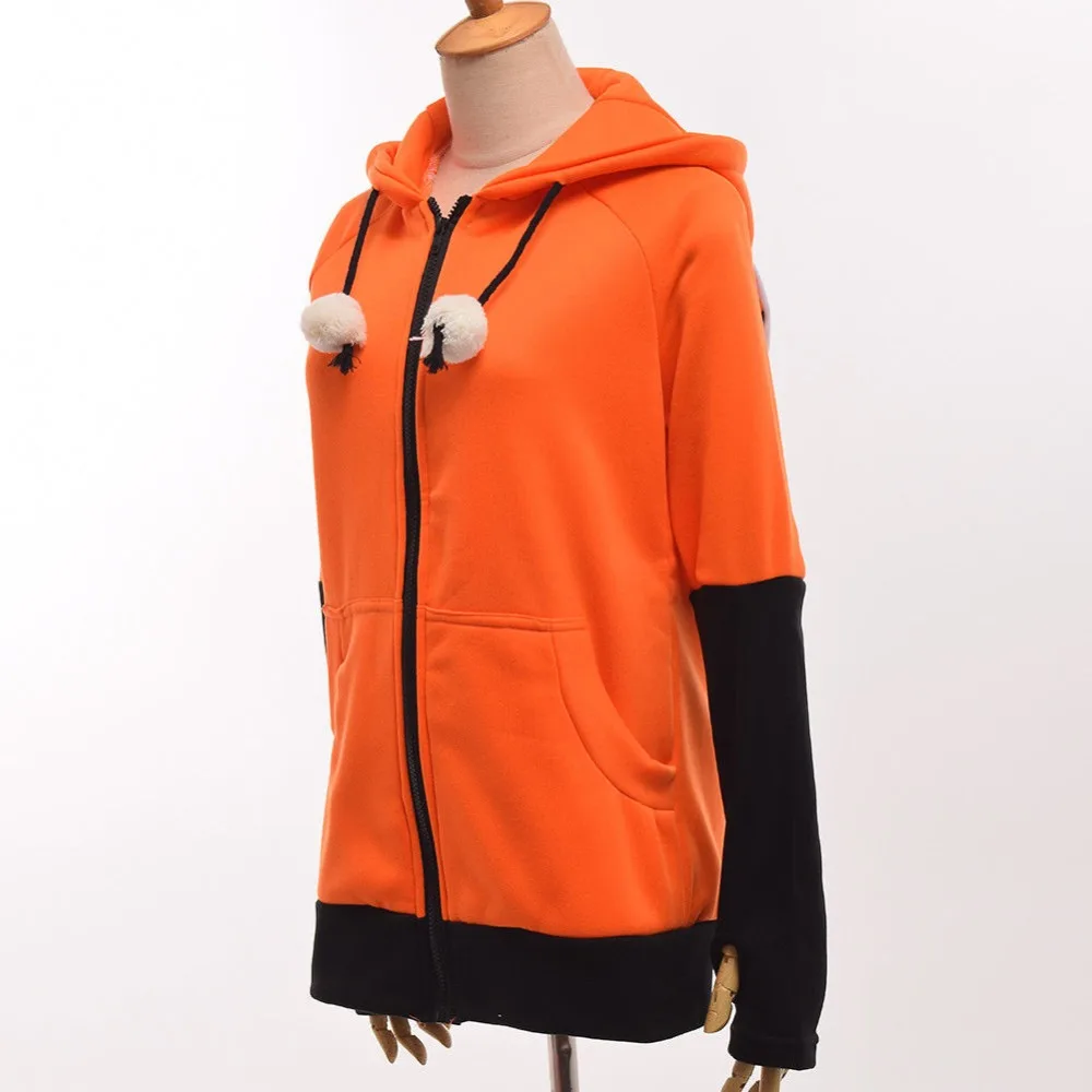 Animal fox ears Cosplay costume hooded jacket warm orange sweatshirt unisex hoodie