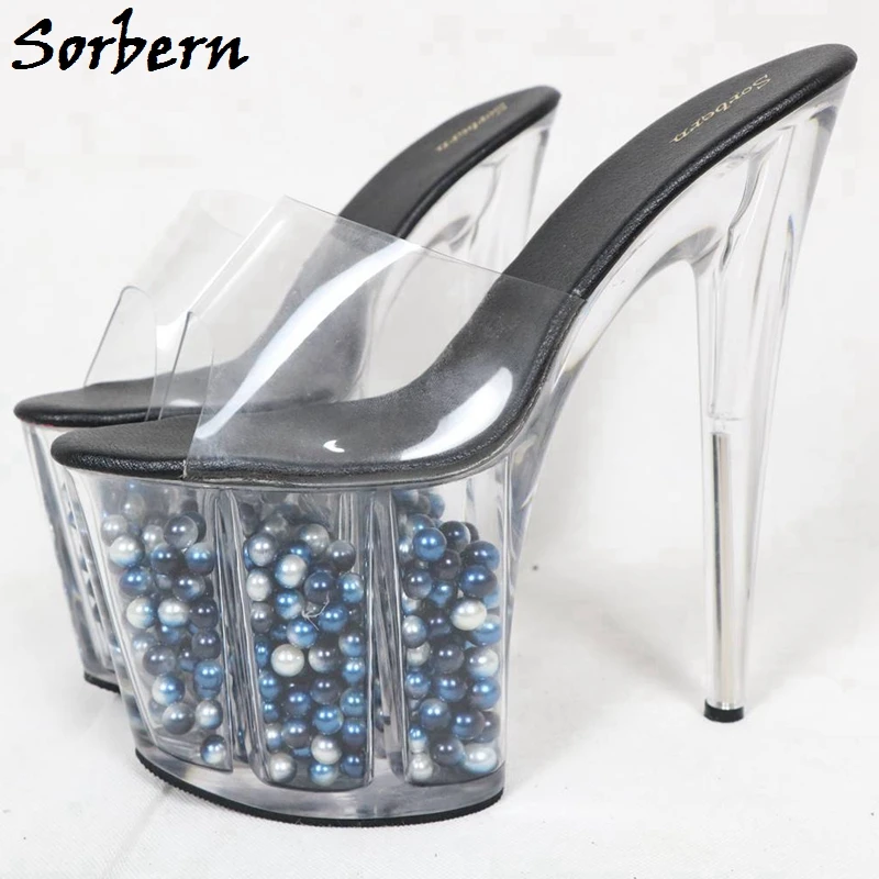 Sorbern 8inch Transparent Heels Womens Slippers DIY Bead Decoration Real Image Summer Outdoor Slippers Shoes Plus Size