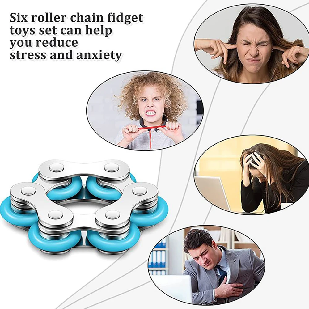 Six Roller Chain Fidget Toy Bike Chain Shape Flippy Fingertips Roller Anti-stress Toy for Adults Teens Child Metal Spinner Gifts