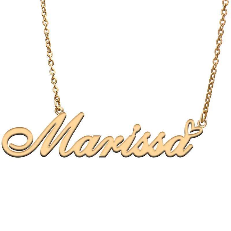 Marissa Love Heart Name Necklace for Women Stainless Steel Jewelry Nameplate Pendant Femme Mother Child Girls Gift