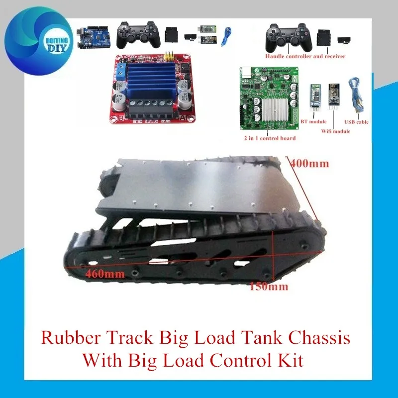 

WIFI/ BT/ PS2 Control T007 Tank Chassis 15kg Heavy Load Rubber Track Tank Chassis 12V/24V With Big Load Control Kit Arduino