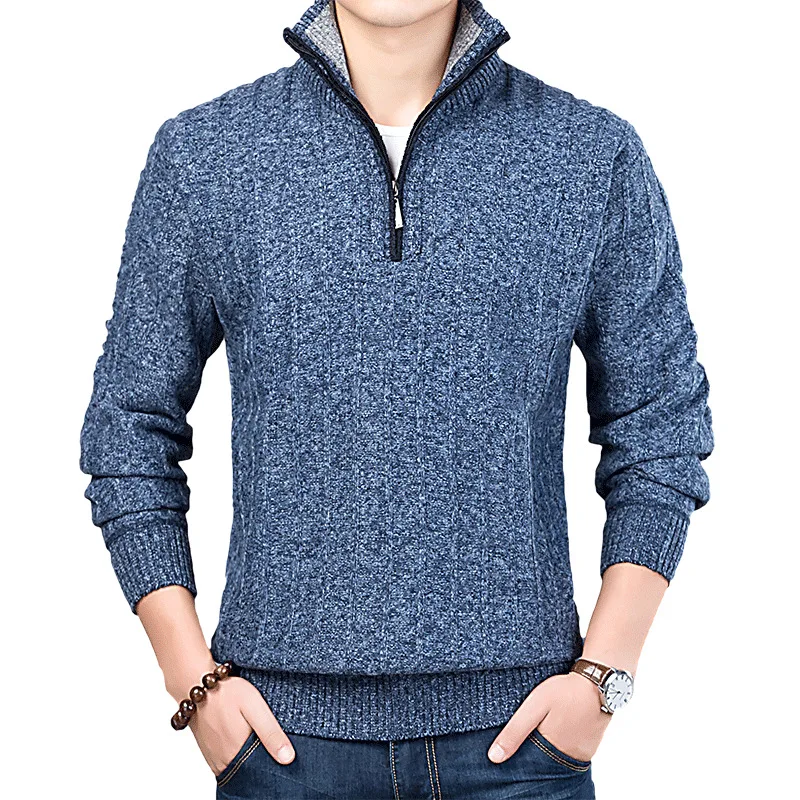 

New Fashion Men Casual Pullover Winter Male Warm Sweaters Coat Man Slim Stand Collar Knitted Half Zip Sweater