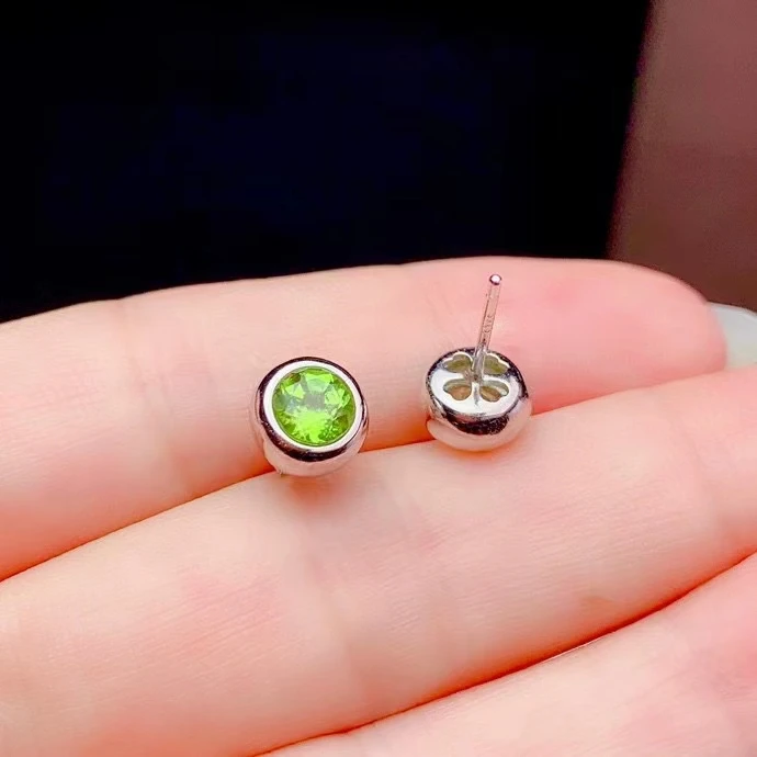 CoLife Jewelry Simple Round Gemstone Earrings for Daily Wear 5mm Natural Peridot Silver Earrings 925 Silver Peridot Jewelry