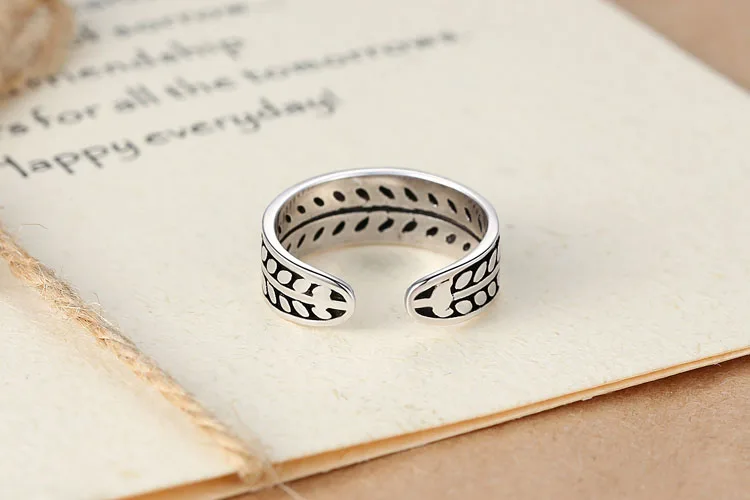 Retro Style 925 Sterling Silver Leaves Open Rings For Women Vintage Jewelry Accessories Free Shipping