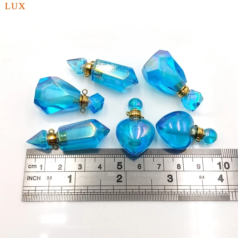 Quartz Crystal Perfume Bottle Pendant, Gemstone Essential Vial Charm for Necklace, Heart Necklace Making