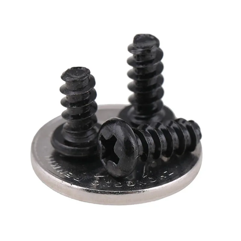 Black Philips Pan Head Flat Tail Self Tapping Mini Screw PB Cross Round Head Flat End Tapping Screws M2.6M3M3.5M4 500PCS