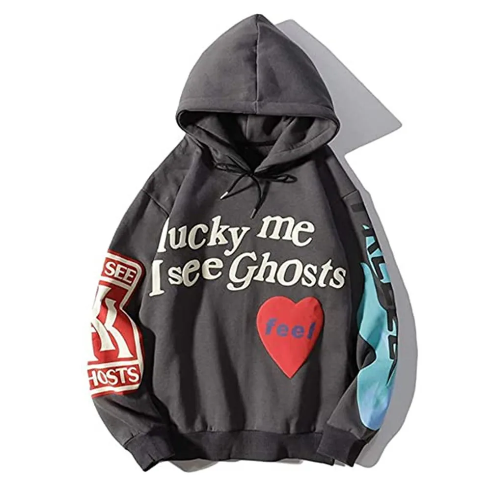 Adult Kanye Lucky Me I See Ghosts Trendy Hip Hop Hooded Sweatshirts Pullover Hoodies Tops for Men Women Teens