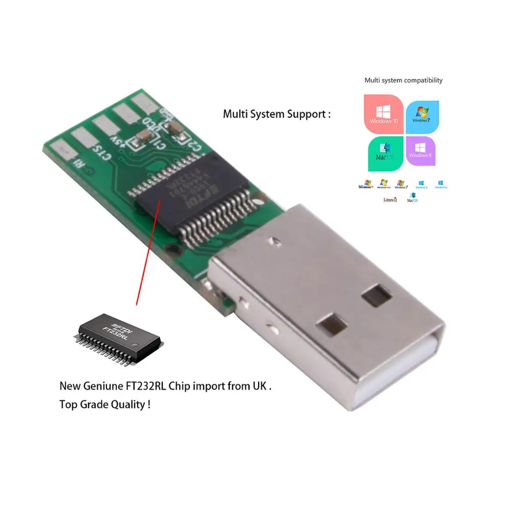 FTDI USB RS232 Serial Converter Module USB Plug Adapter Board FTDI USB PCB Serial Converter Module Connector Support Win10