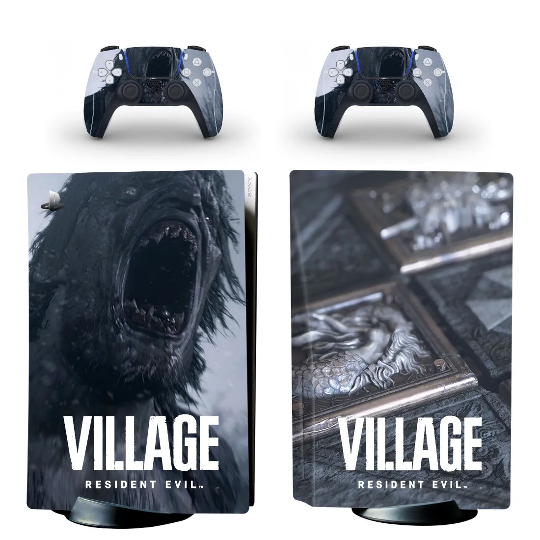 Evil Village PS5 pegatina de disco estándar cubierta de calcomanía para consola PlayStation 5 y 2 controladores PS5 disco piel vinilo