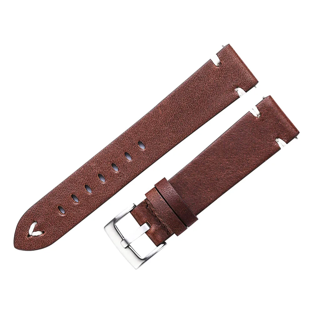 Cowhide Watch Straps Bracelet 18mm 20mm 22mm Red Brown Handmade Oil Wax Genuine Leather Watchbands Quick Release For Gear S3