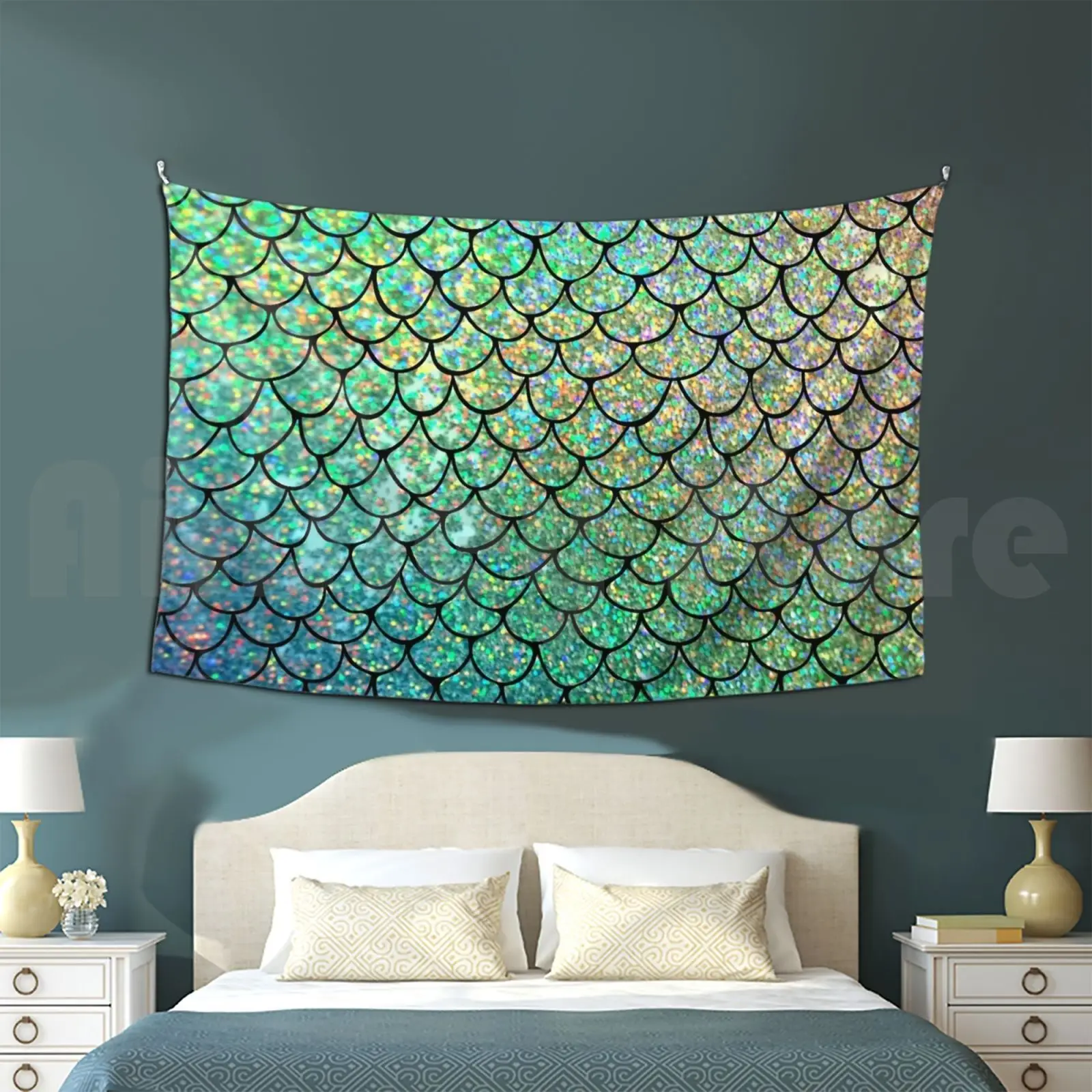 Colorful Glitter Mermaid Scales Tapestry Living Room Bedroom Mermaid Fairy Tale Scale Scales Whale Tail Animal Arctic