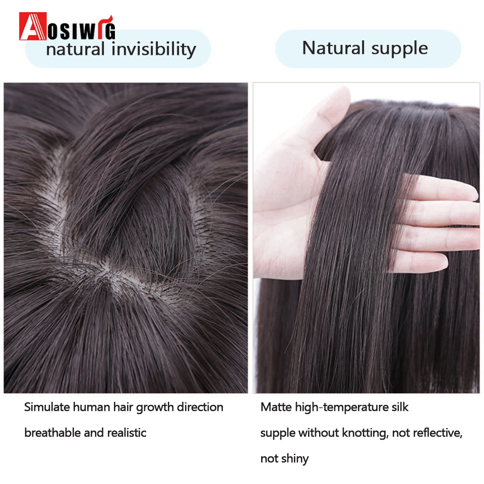 Topper Hair Piece Invisible Seamless Long Straight Wig Bangs Clip Overhead Natural Invisible Replacement Cover White Hair