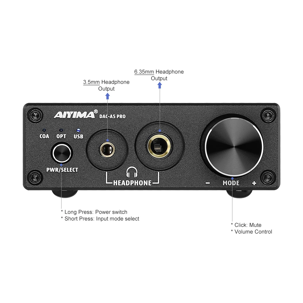 AIYIMA A5 PRO Headphone Amplifier 24BIT 192KHz HIFI USB DAC Decoder Audio Interface Digital Optical Coaxial PC USB Converter