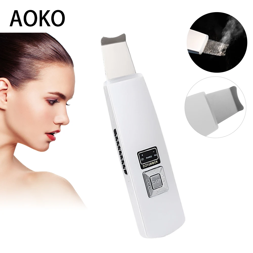 AOKO Skin Scrubber Ultrasonic Facial Cleaner Acne Blackhead Removal Ion Deep Clean Skin Care Device Face Lift Beauty Instrument