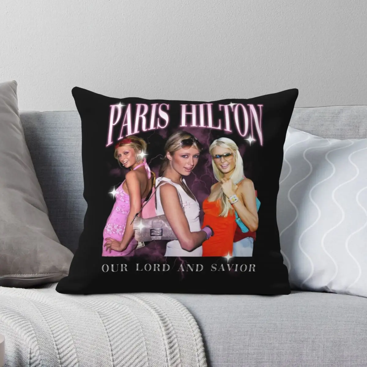 PARIS HILTON Our Lord Savior Square Pillowcase Polyester Linen Velvet Pattern Zip Decor Pillow Case Sofa Cushion Case