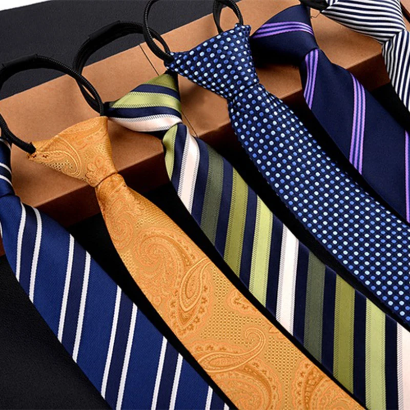 

GUSLESON New Fashion 6cm Square Stripe Dot Lazy Zipper Tie Neck Tie for Gentleman Wedding Party Cravats Accessories Elastic Tie