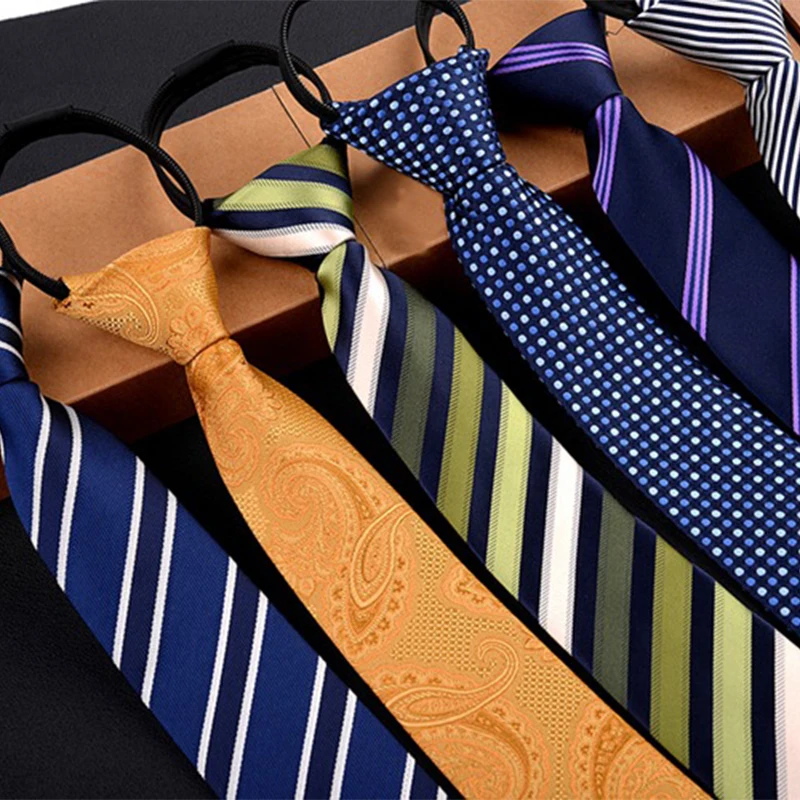 GUSLESON New Fashion 6cm Square Stripe Dot Lazy Zipper Tie Neck Tie for Gentleman Wedding Party Cravats Accessories Elastic Tie