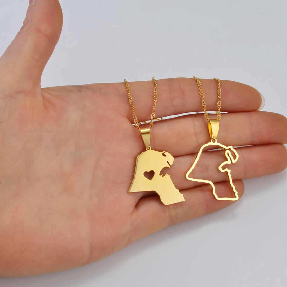 Anniyo Kuwait Map Pendant Necklaces Kuwaiti Gold Color Jewelry #231121