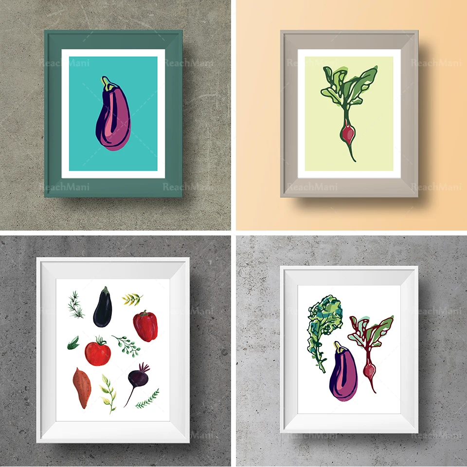 

Happy Veggies Kitchen Wall Art, Printable Vegetable Illustration