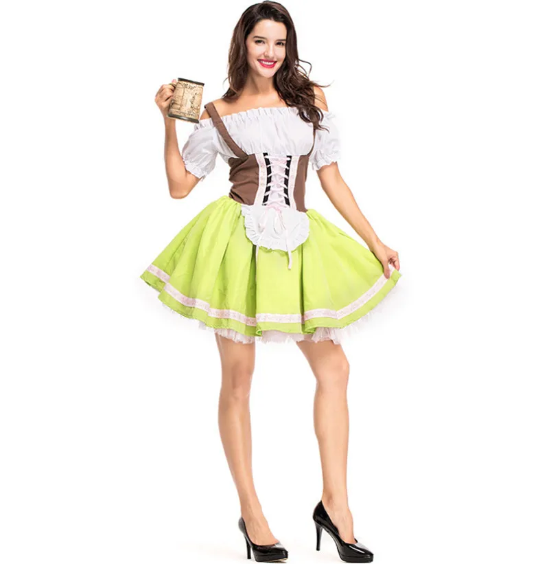 Adult Women Tradition Bavarian Beer Girl Costume Sexy Oktoberfest Beer Maid Dirndl Costume Servant Outfit