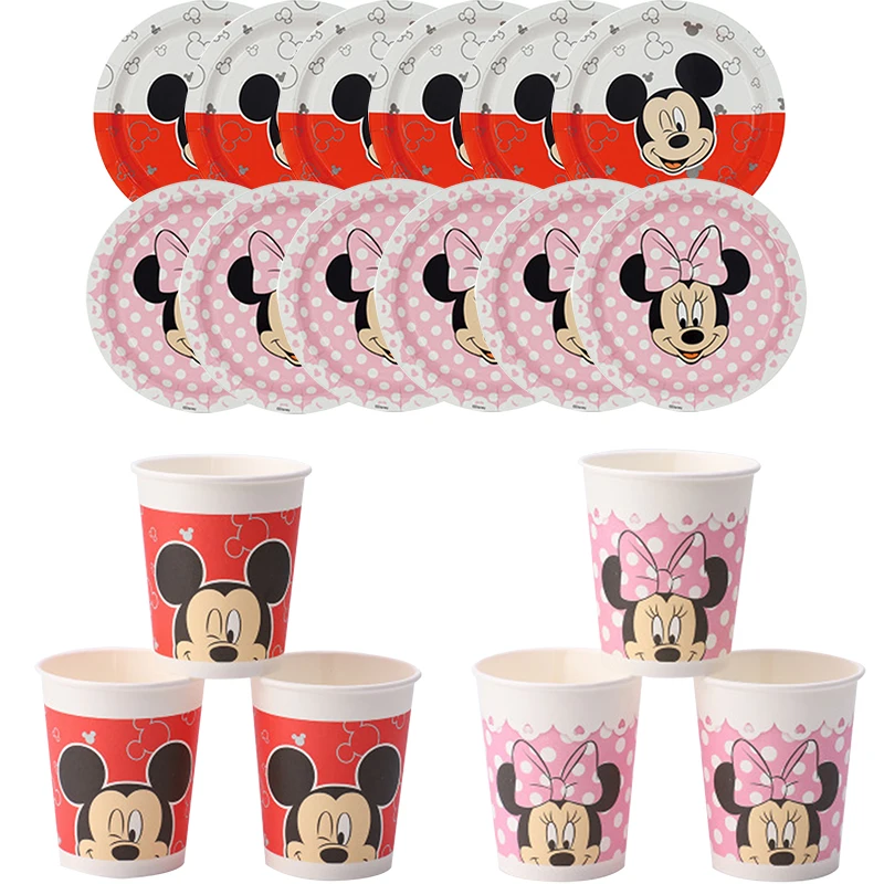 Disney Minnie Mouse Mickey Mouse Birthday Party Decorations 8 People Disposable Plate Napkin Cup Tablecloth Party Supplies Sets