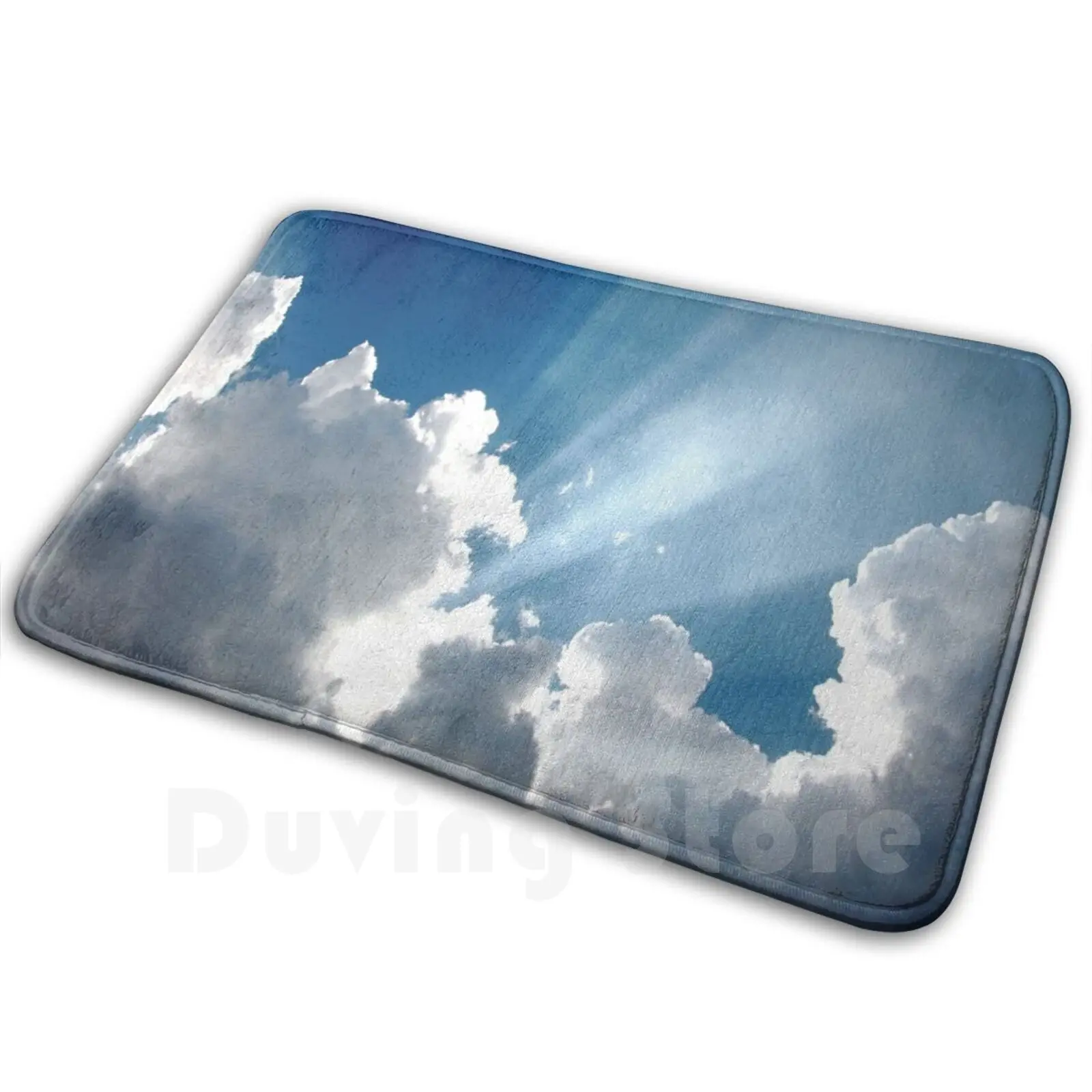 Clouds With Sun Rays Carpet Mat Rug Cushion Soft Cloud Clouds Sun Ray Beam Sky Blue Awe Silver