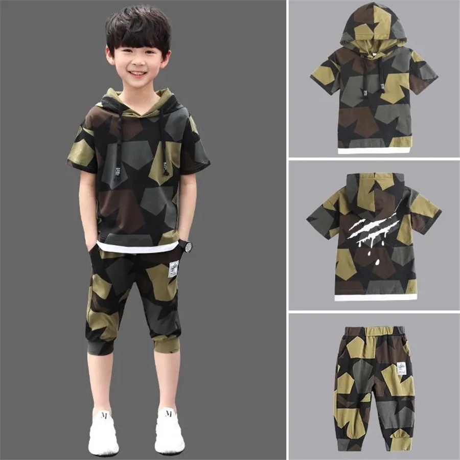 

Boy Tracksuit Clothes Set Kids Summer Cotton School Uniform Sport Camouflage Suit Boys Clothing Sets 4 5 6 7 8 9 10 11 12 Years