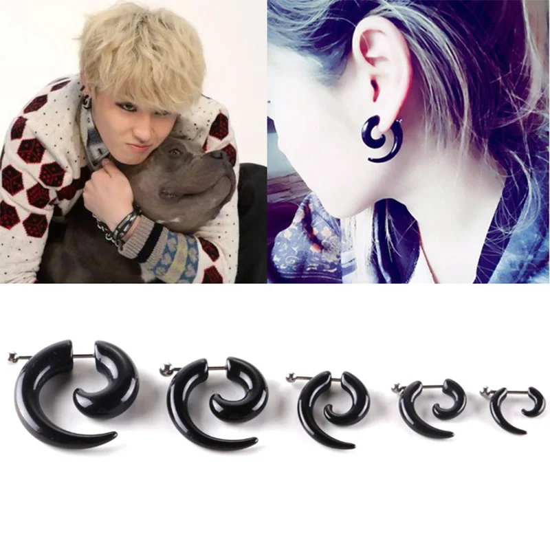 1 piece Punk Acrylic Black Bull Horn Snail Shape Earrings For Men / Women Hip-hop Rock Party Personality Ear Jewelry