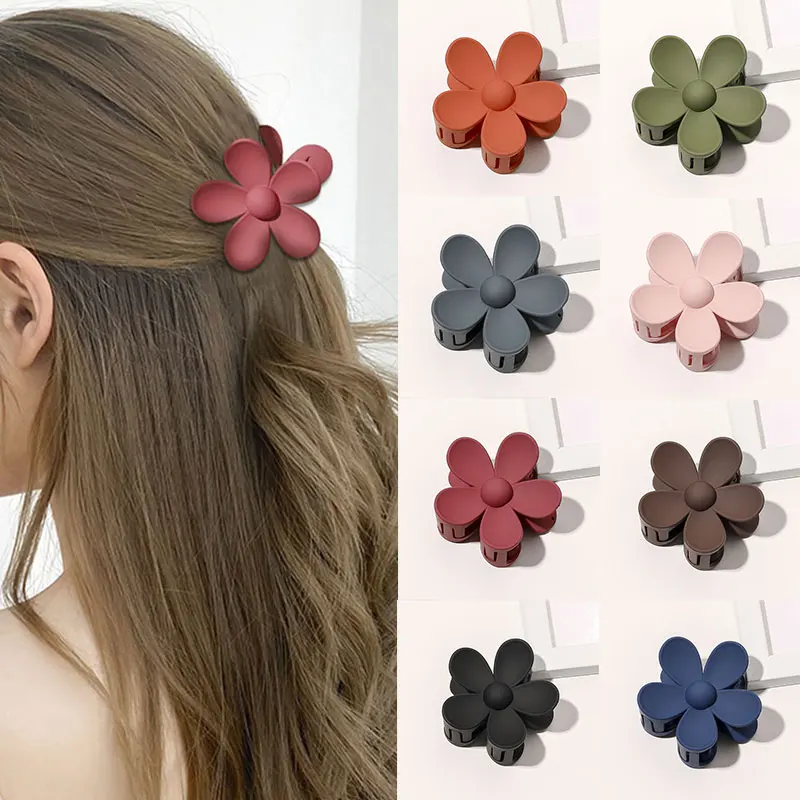 Candy Colors Big Flower Shaped Hair Claws Frosted Hair Clip Brown Series Women Barrettes Hairpins Styling Tools Hair Accessories