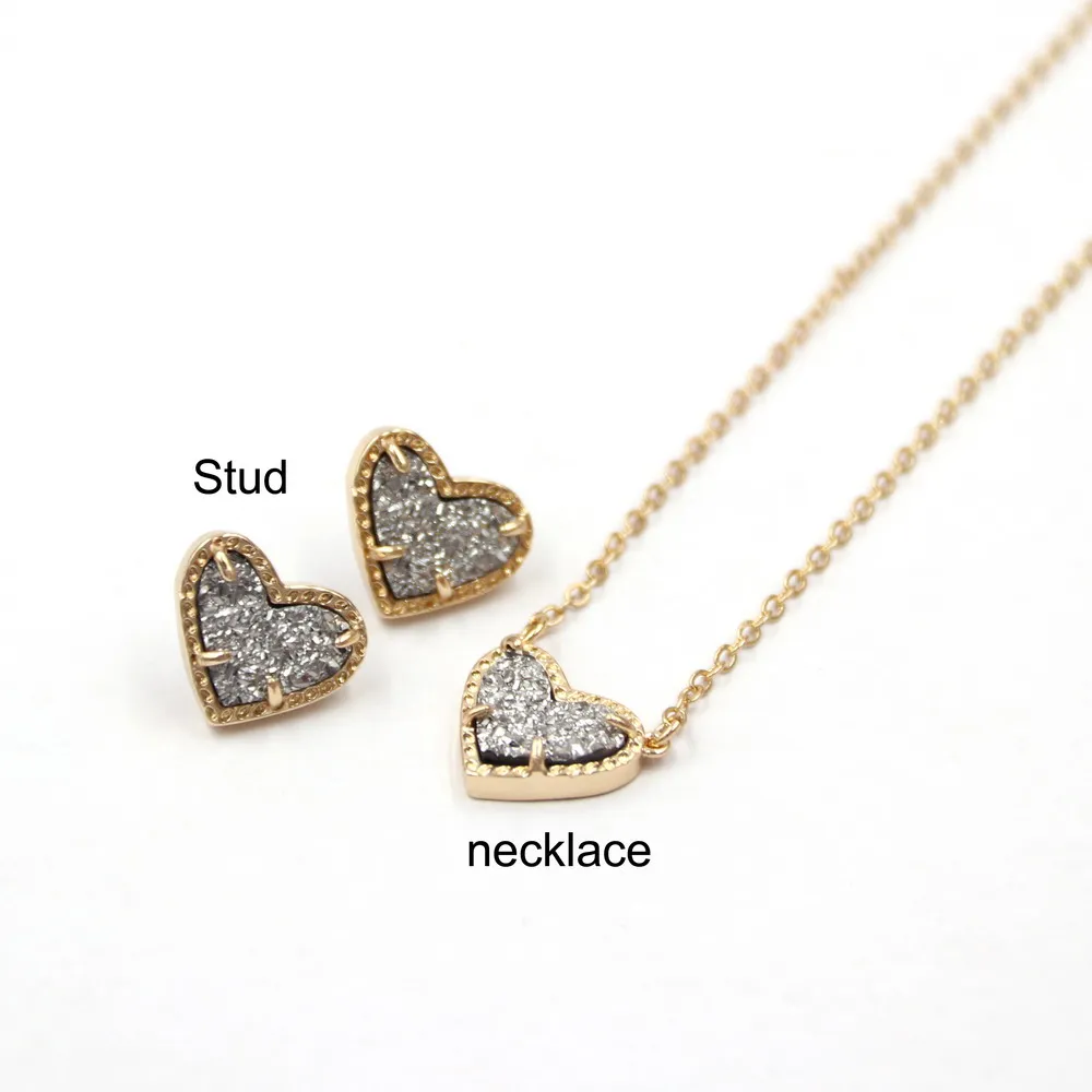 2024 New Elisa Rainbow Glitter Stone Small KS Heart Shaped Resin Druzy Necklaces for Women Pendants