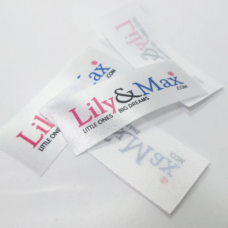 Width 2cm Free Shipping Customized/Custom Logo Brand Name Design Wash Care Labels  Silk Material Washable Printed Main Labels