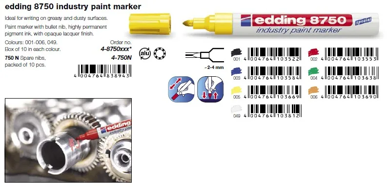 Germany Edding 8750 Anti-oil Temperature Metal Marker Dust Surface Industrial Paint Pen 1PCS