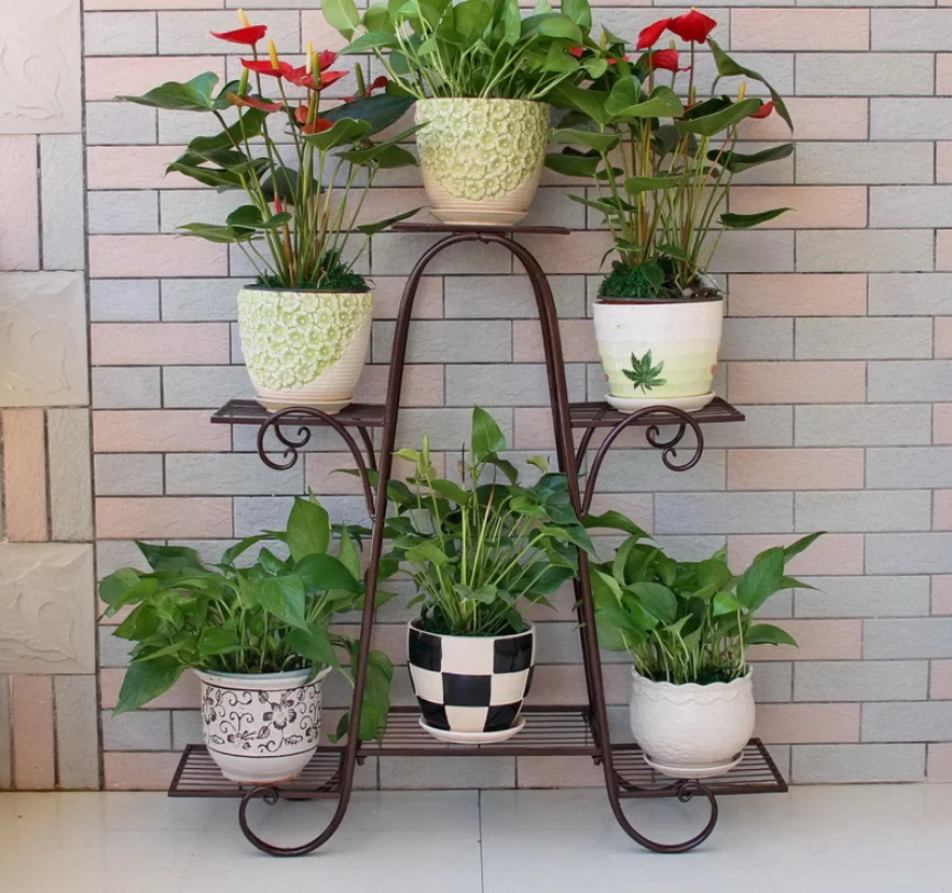 European Style Iron Flower Stand Floor Type Plant Stand Balcony Living Room Indoor Multi Layer Flower Shelf Furniture