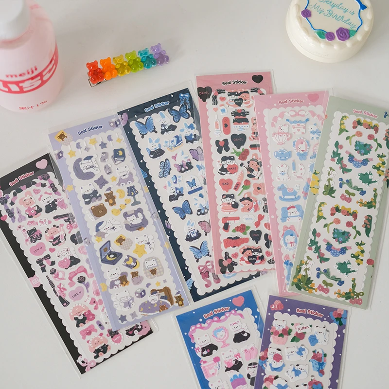 

Cute Animal Cat Rabbit Laser Decorative Stickers DIY Scrapbooking Diary Photo Album Stick Label Kawaii Stationery Sticker