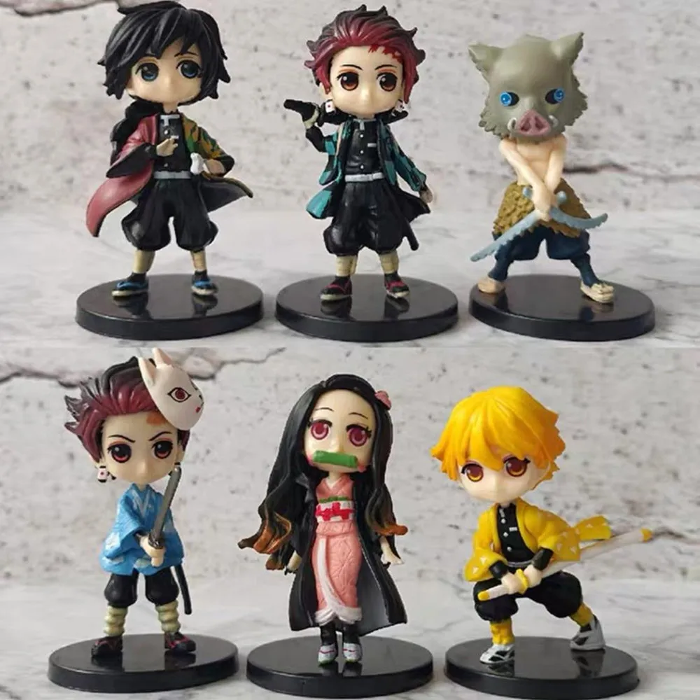 6Pcs Demon Slayer Anime Karakters 7Cm Figuur Cake Decor Anime Cartoon Kamado Nezuko Agatsuma Figuur Doll Ornament