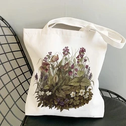 Plant Print Canvas Bag Women's Shoulder Bag Fashion Cotton Letter Shopping Shopper Ladies Hand Bags Tote Bags for Women 2021