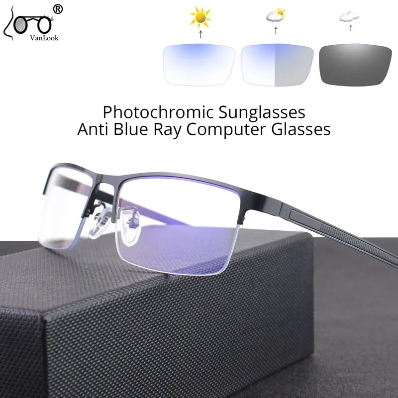 Photochromic Sunglasses Women Men Anti Blue Ray Computer Glasses Half Frame Spectacle Vanlook Brand