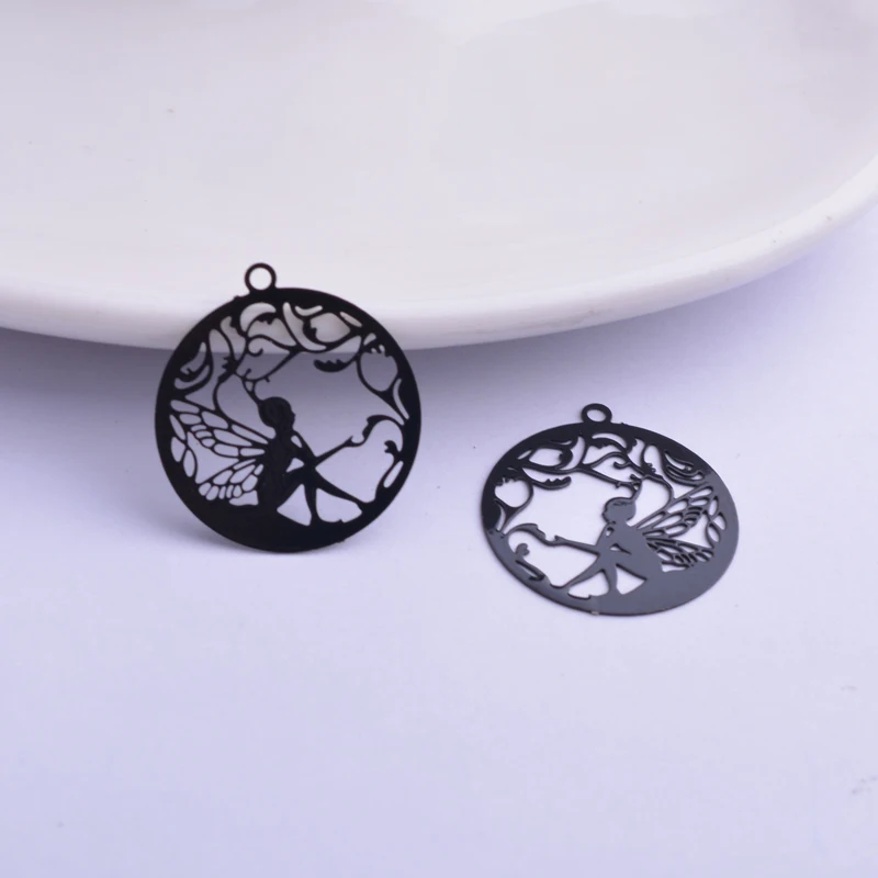 50 Stück AC11677 20*22mm Runde Engel-Anhänger Flügel Mädchen Anhänger DIY Ohrringe Schmuckzubehör – Detail 3