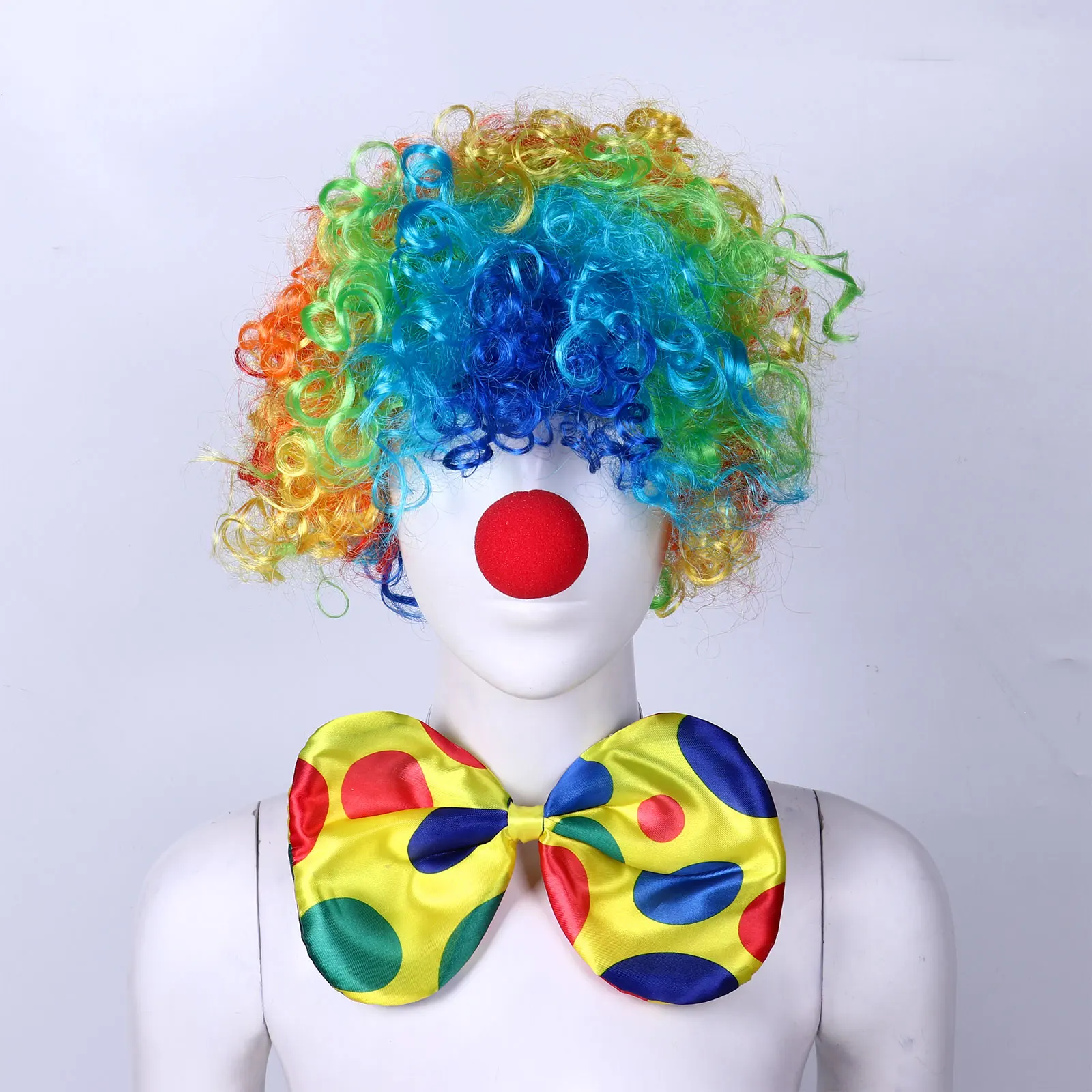 Clown เครื่องแต่งกายชุด Rainbow Circus วิกผมฟองน้ำจมูก Dots Bow Tie ชุดถุงมืองานปาร์ตี้คริสต์มาสฮาโลวีน Carnivals คอสเพลย์ Props