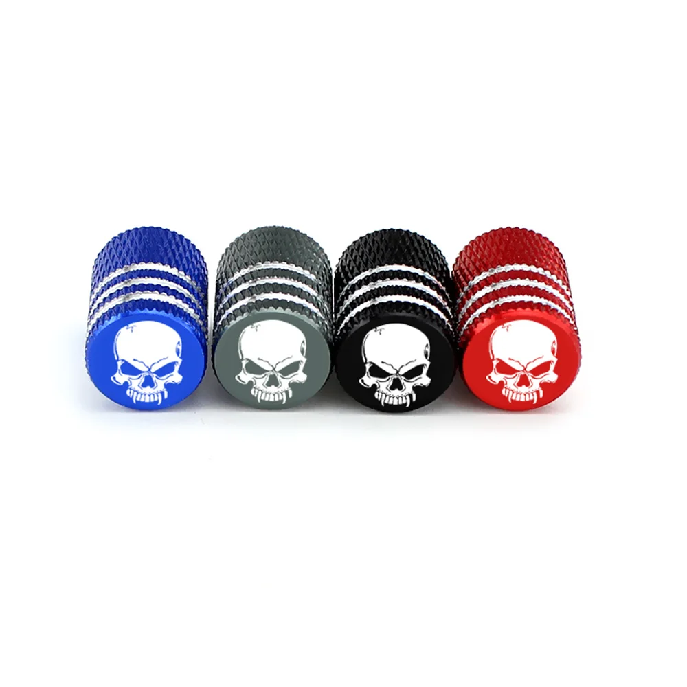 4Pcs/Set Car Tire Valve Stems Cap Knurling Style Skull Tire Valve Cap Aluminum Tire Wheel Stem Air Valve Caps Dustproof Caps