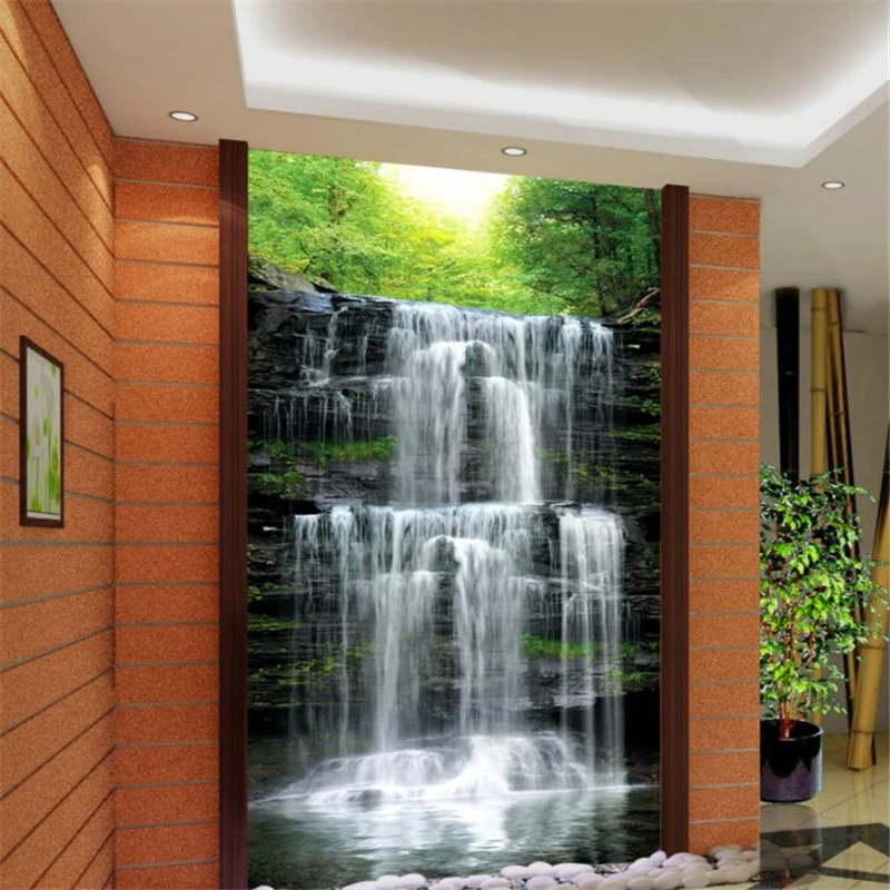 Custom corridor entrance 3D wallpaper water long stream waterfall landscape hotel lobby decoration 3d wallpaper mural BEIBEHANG