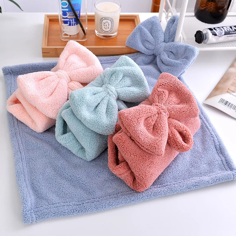 Twisted Bowknot Hand Towel, Pure Color, Soft Coral Fleece Towels with Hanging Strap, Kitchen Household Cleaning Cloth