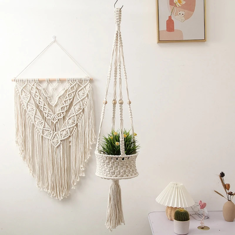 Macrame Plant Hanger, Flower Pot Holder Handmade Macrame Plant Hanger Macrame Wall Hanging Home Decoration