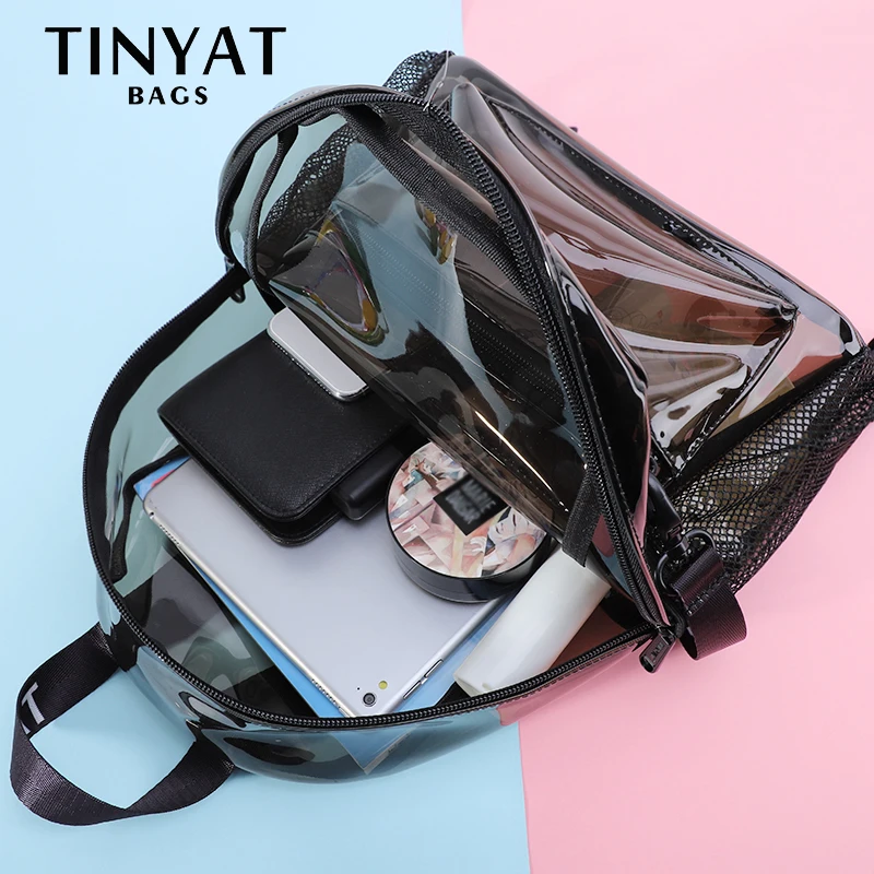 TINTAT Fashion Clear PVC Women Backpack New Trend Transparent Solid Backpack Travel School Backpack Bag for Girls Child Mochila