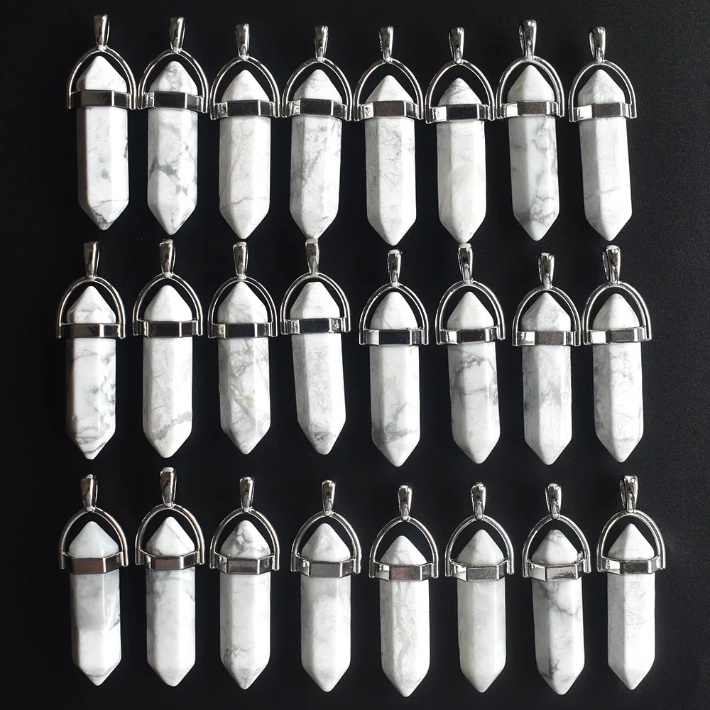 

2020 high quality natural stone bullet shape charms chakra pendants fit necklace making 24pcs/lot Wholesale free shipping