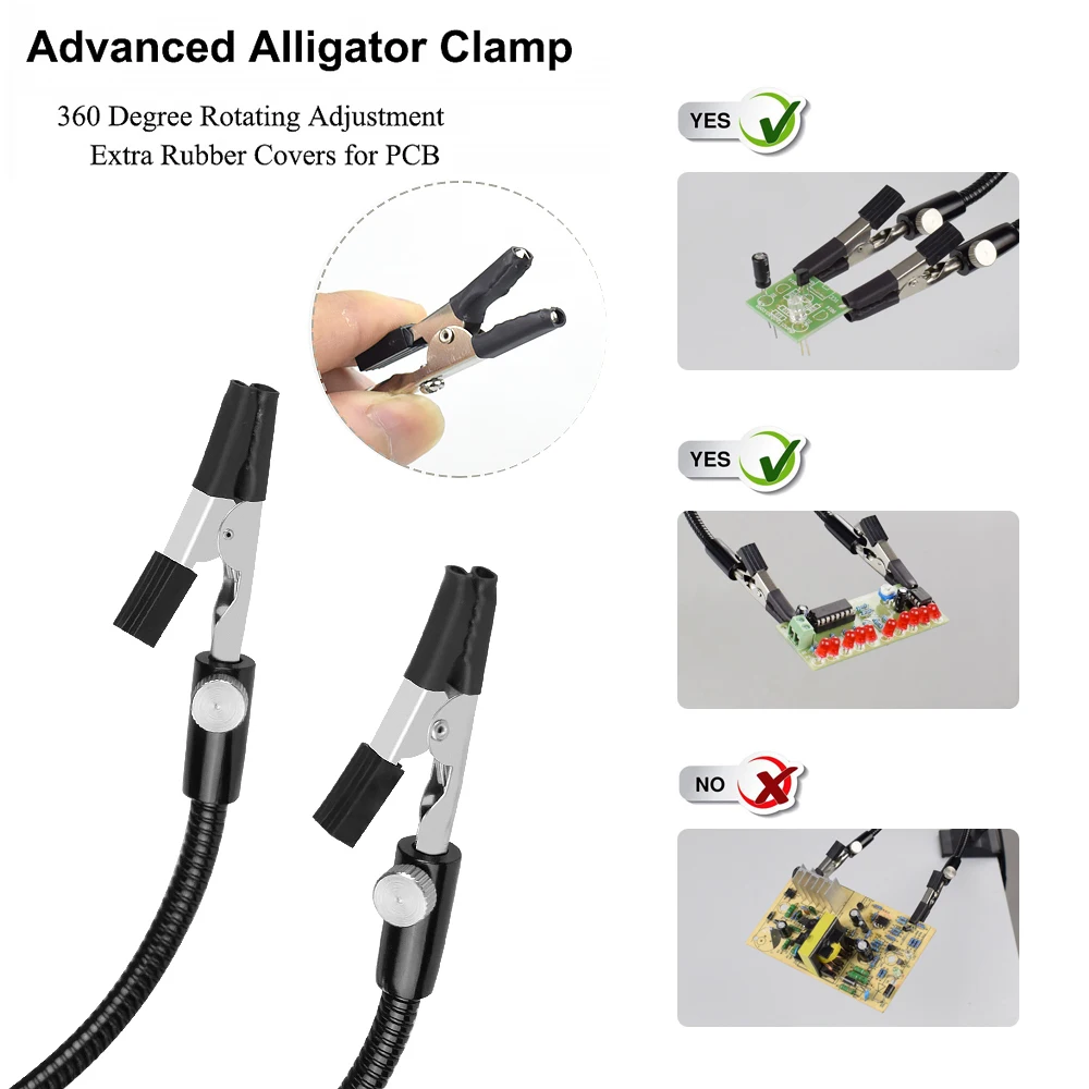 NEWACALOX LED 5X Magnifier USB Lamp Table Clamp Soldering Helping Third Hand Soldering Station 2pcs Flexible Arms Welding Tool