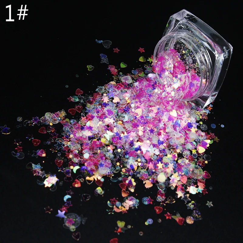 500g 8Colors Wholesale Mix Shape Pink Purple Star Heart Glitter Sequins Flakes Face Sequin for Crafts Body Balloon Filling